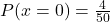  P(x = 0) = \frac{4}{50} 