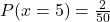  P(x = 5) = \frac{2}{50} 