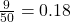  \frac{9}{50} =  0.18