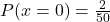  P(x = 0) = \frac{2}{50} 