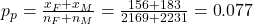 {p}_{p}=\frac{{x}_{F}+{x}_{M}}{{n}_{F}+{n}_{M}}=\frac{156+183}{2169+2231}=\text{0}\text{.077}