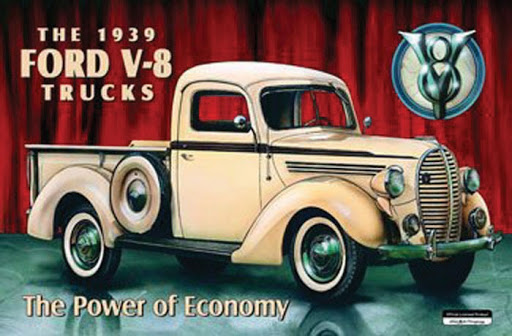 Poster advertisement for a 1939 Ford V8 Truck.
