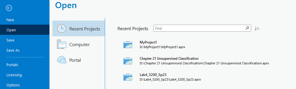Screenshot showing how to select a project.