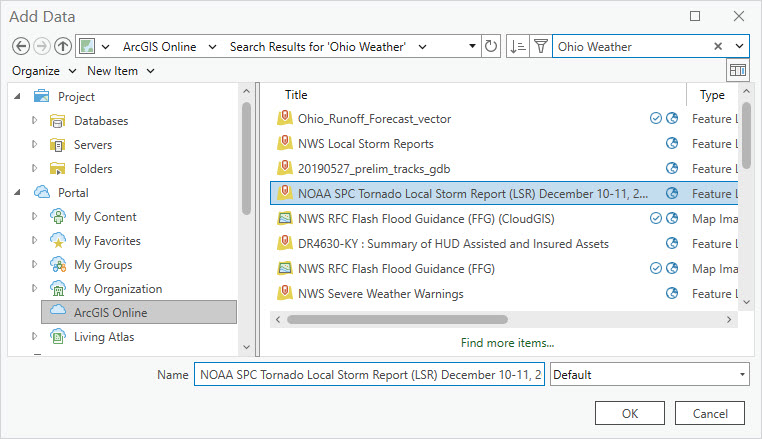 Image showing how to Add data from ArcGIS Online