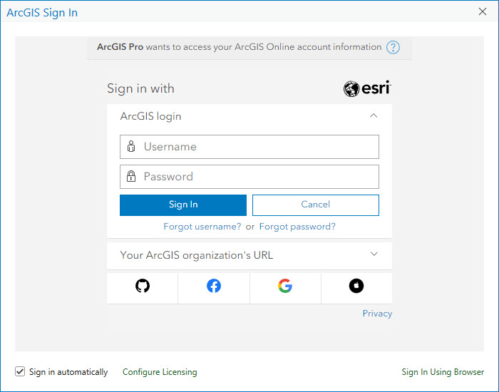 image showing the ArcGIS® Pro Account Sign-in