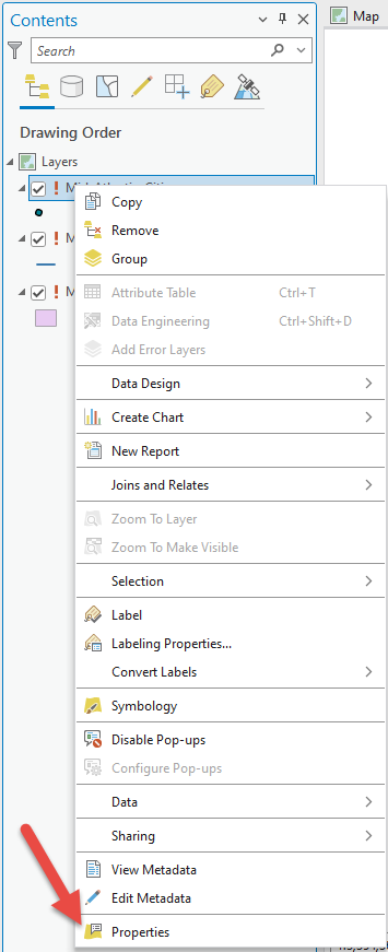 Image showing the properties option in Contents.