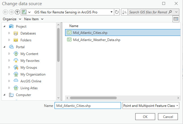 Image showing the change data source dialog box