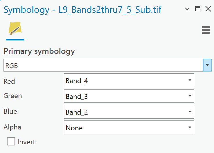Screenshot of changing band symbology.