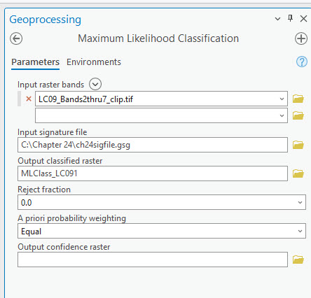 Screenshot of the Maximum Likelihood Classification tool.