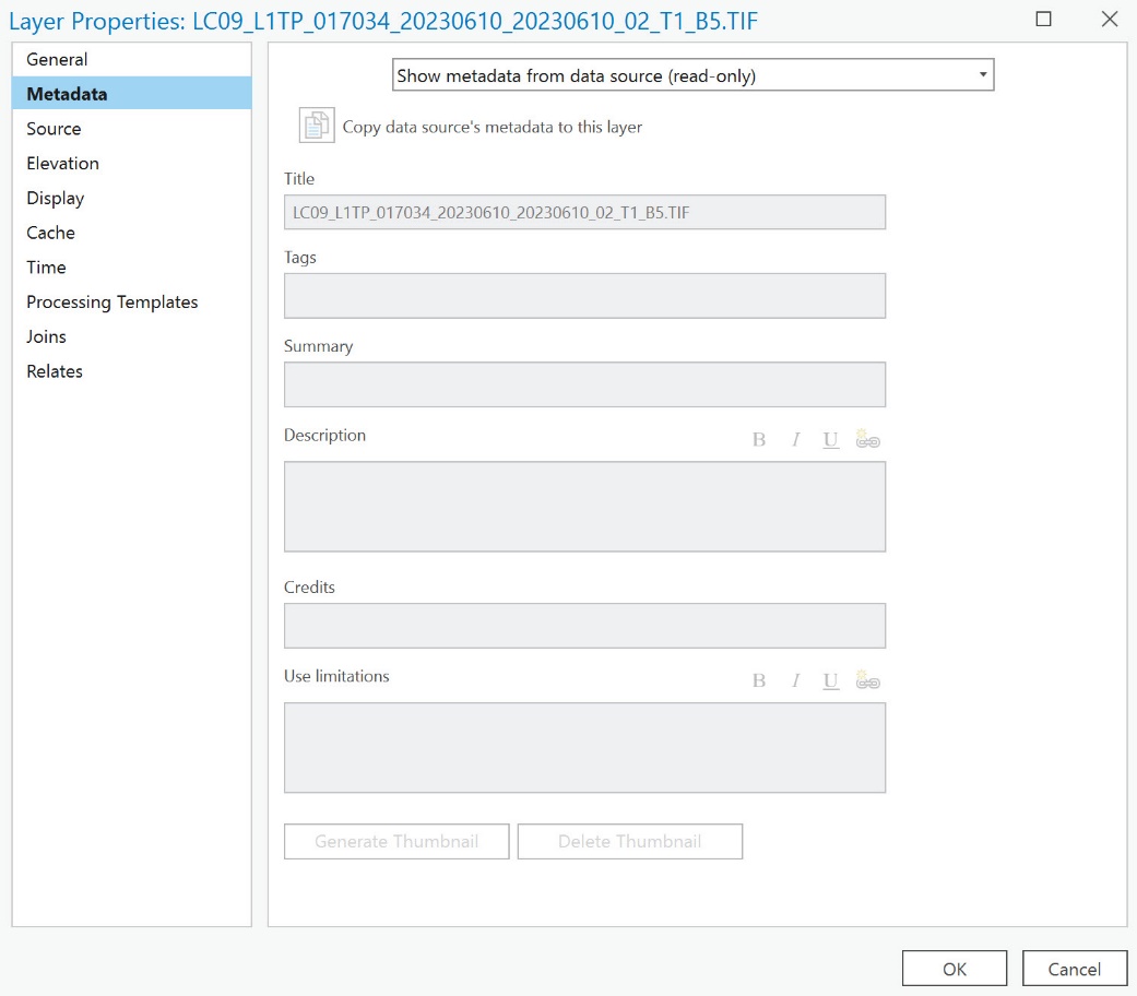 Image showing a screenshot of layer properties: metadata.