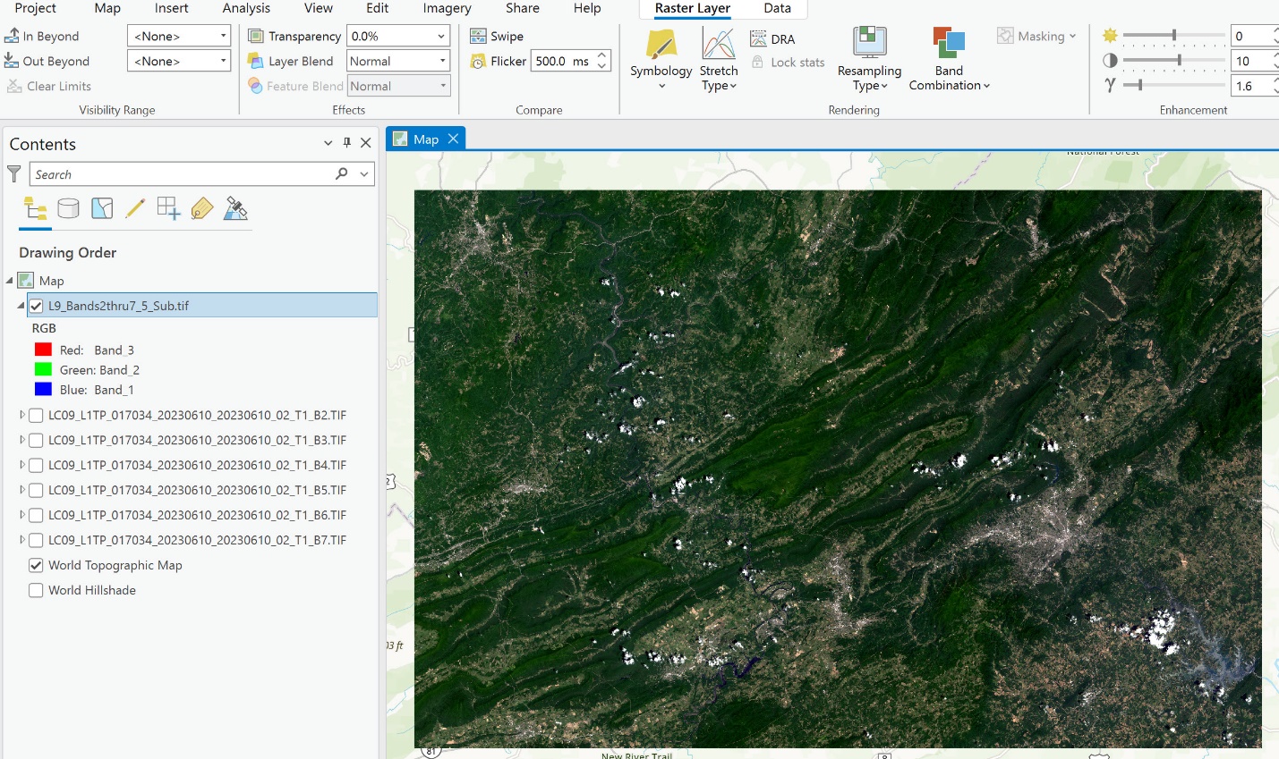 Screenshot of displaying a Landsat 9 scene.