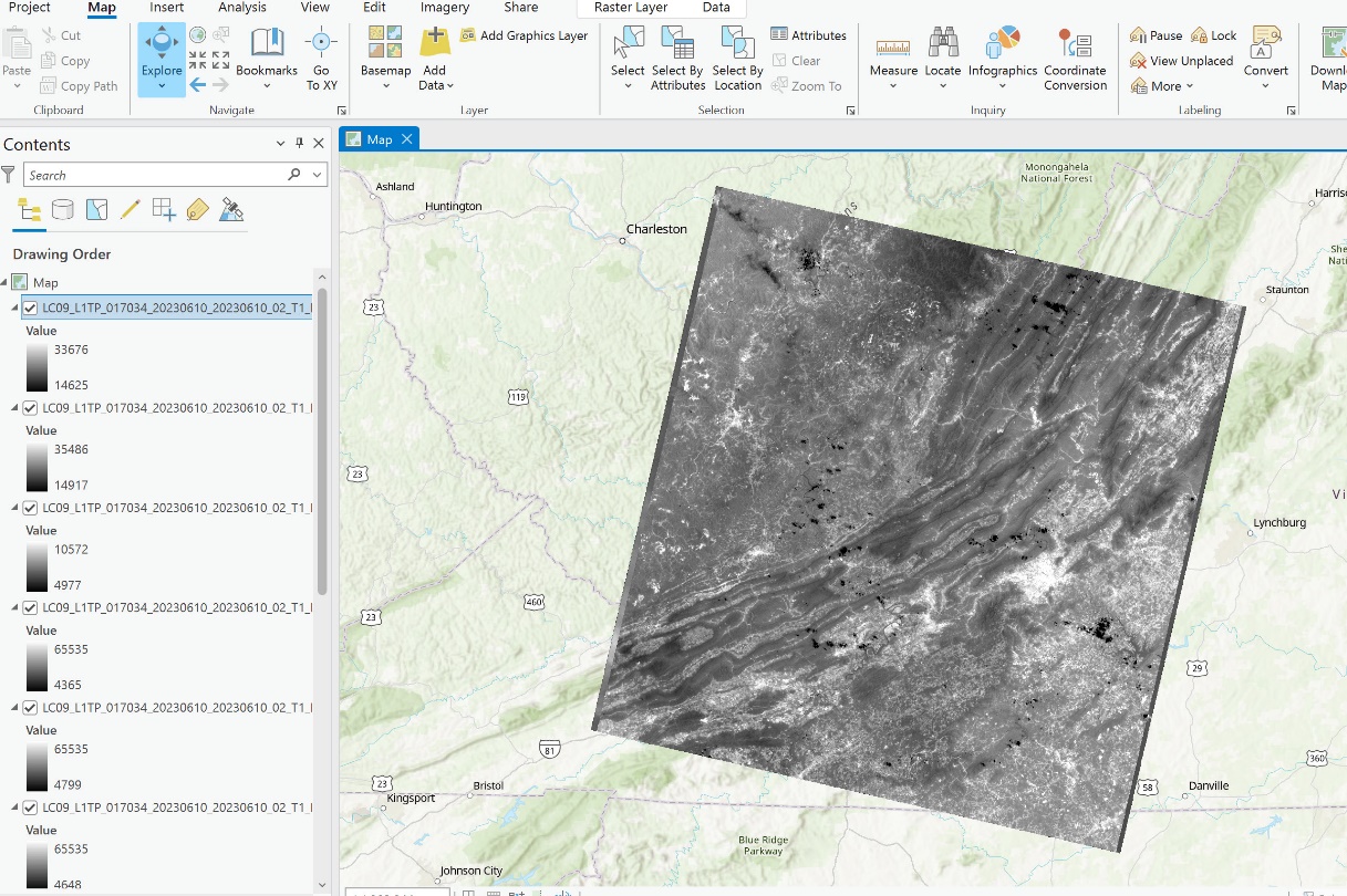 Screenshot of Landsat 9 images displayed in the map display.