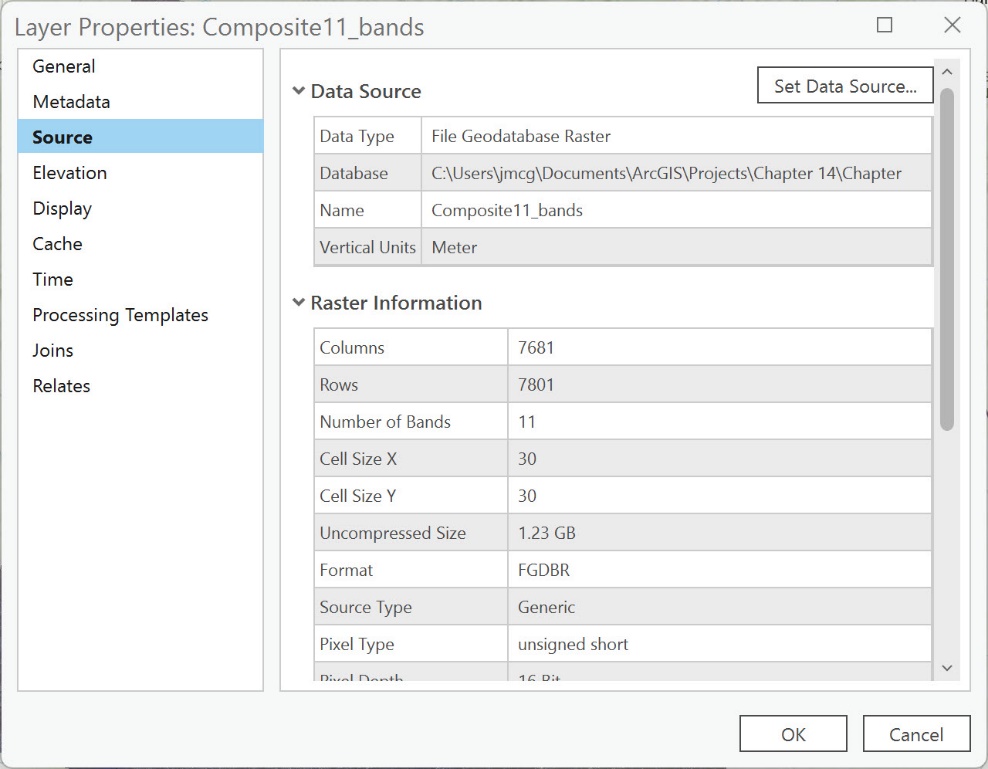 Screenshot of information about the composite image.