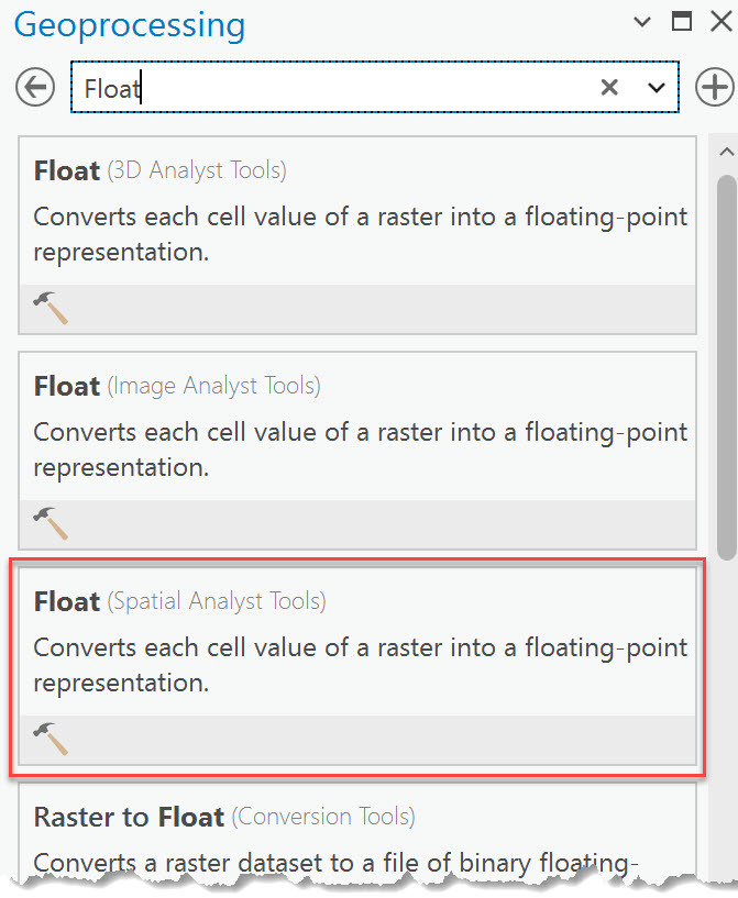 Screenshot of Float (spatial analyst tools).