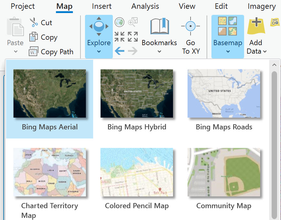 Screenshot of base map options.