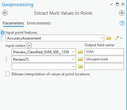 Screenshot of extracting values for the other two classified images.