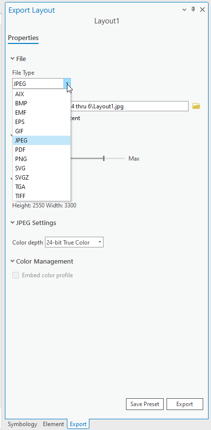 Image showing a screenshot of selecting an export format.