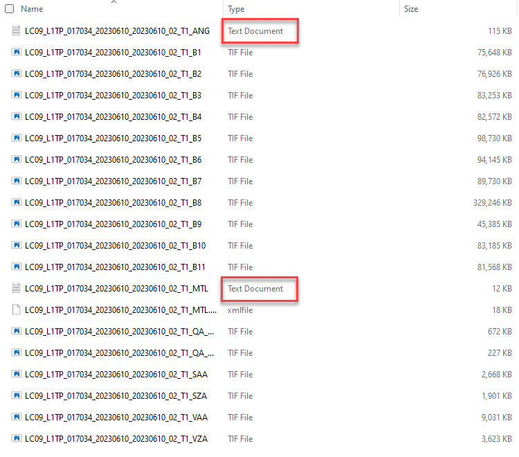 Screenshot of Landsat file formats.