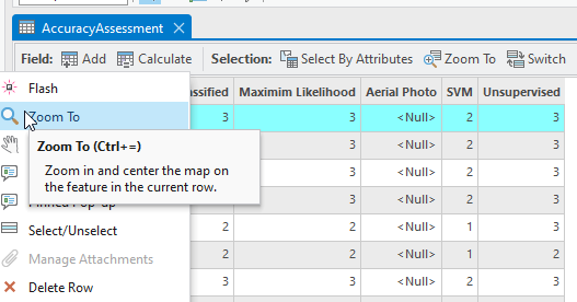 Screenshot of zooming to points to identify the aerial photo point value.