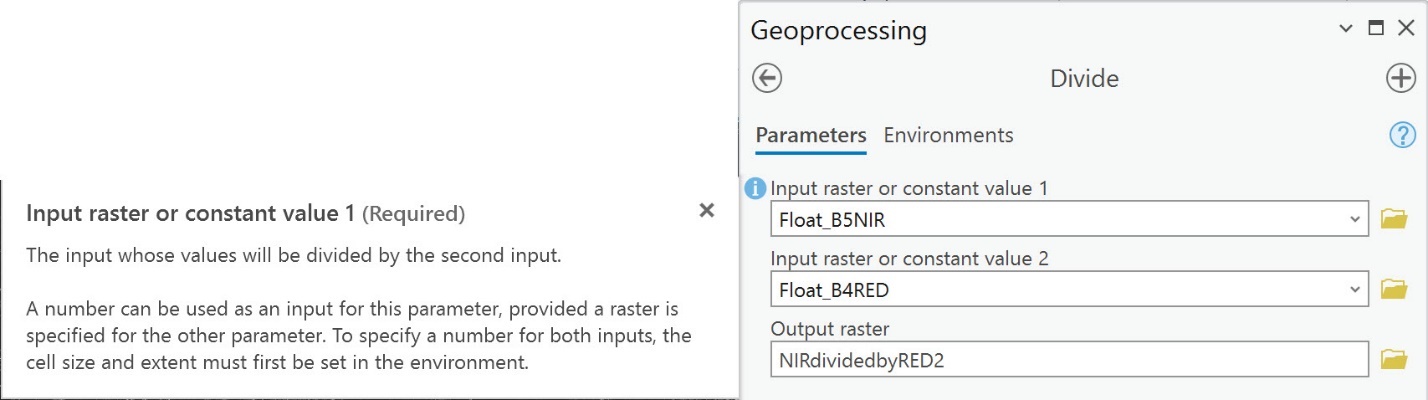 Screenshot of Geoprocessing: Divide parameters.