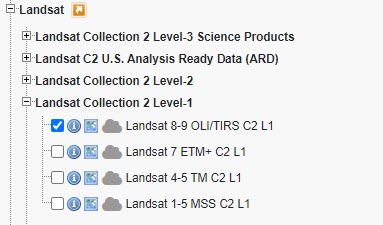 Screenshot of the Landsat 8-9 OLI/TIRS C2 L1 collection.