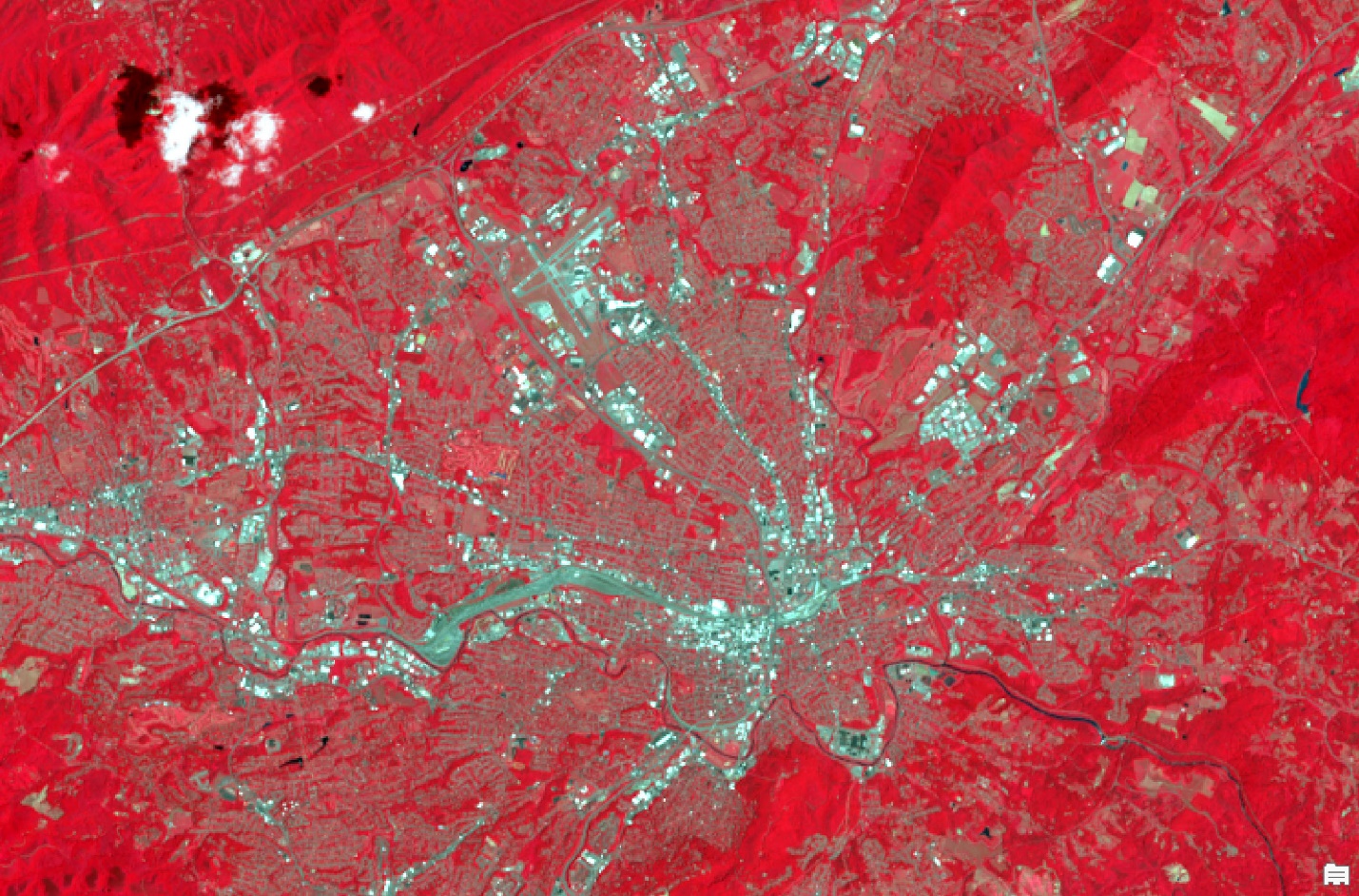 Screenshot of a false color NIR image of Roanoke.