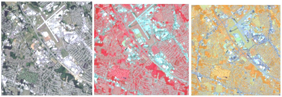 Screenshot comparing Roanoke using various band combinations from Landsat 9.