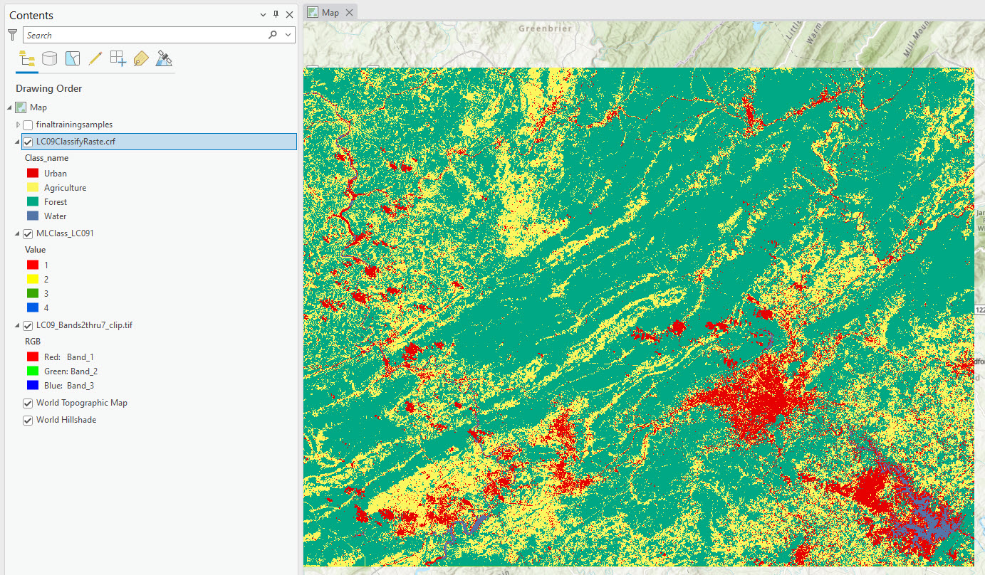 Screenshot of the classify raster image in the map display.