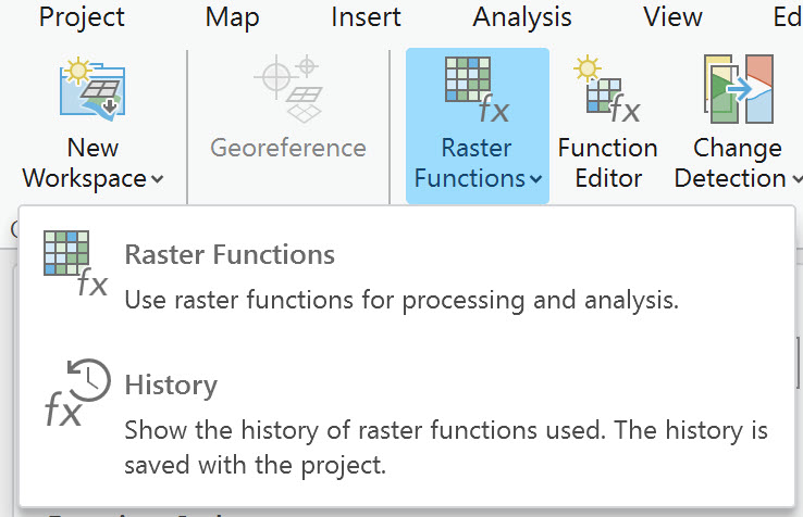 Screenshot of Raster functions options.