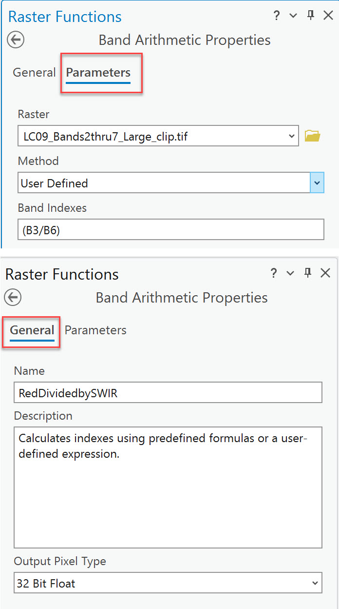 Screenshot of Raster functions.