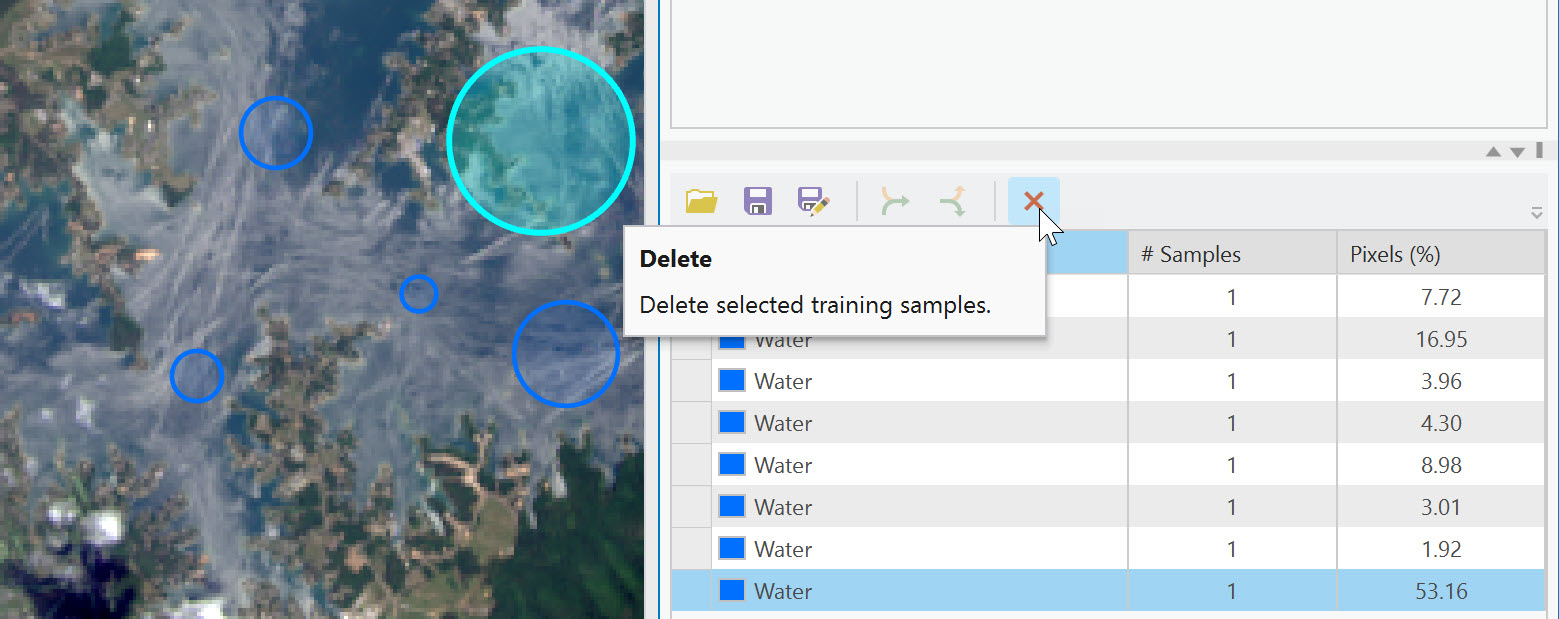 Screenshot of creating training samples using the circle tool.