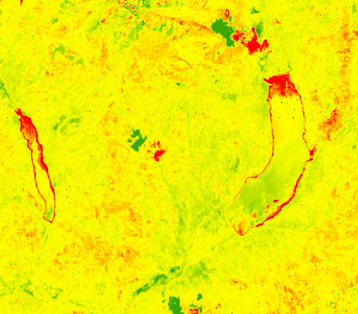 Screenshot of change detection image of the two lakes.