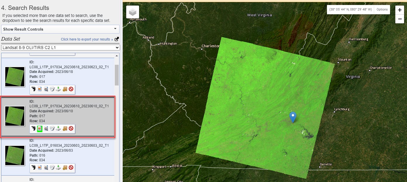 Screenshot of browse overlay in Earth Explorer.