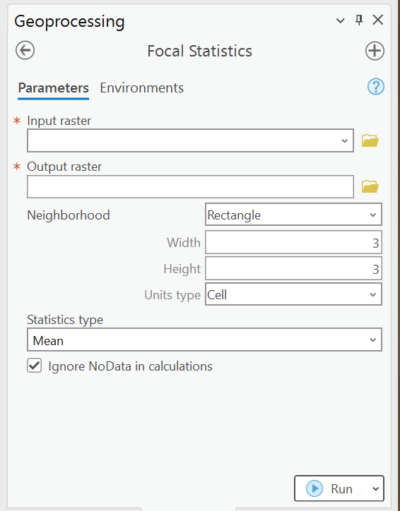 Screenshot of the Focal Statistics tool.