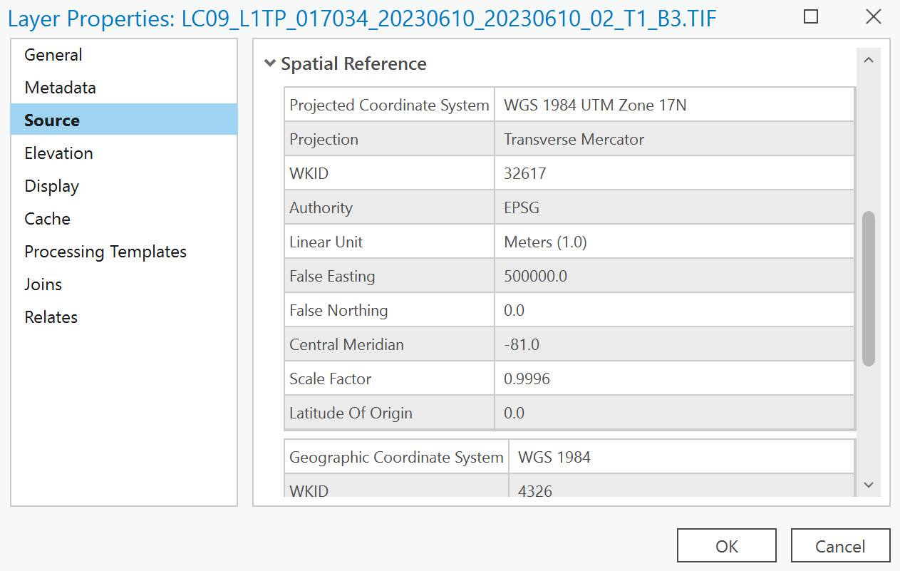 Screenshot of metadata: Spatial Reference.