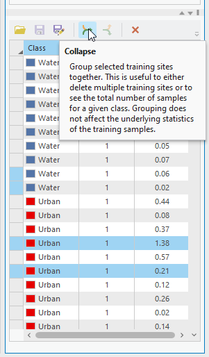 Screenshot of merging (collapsing) training samples.