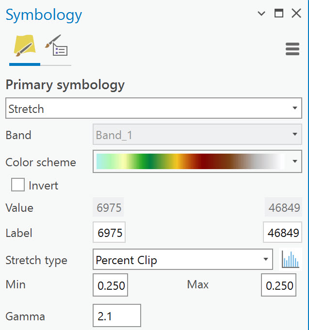 Screenshot of setting the symbology stretch type.
