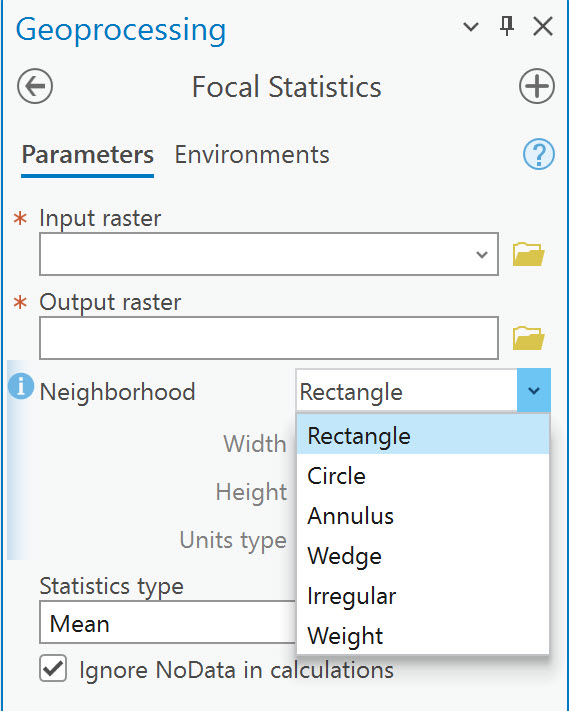 Screenshot of the Focal Statistics tool.