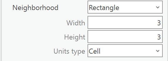 Screenshot of Focal Statistics – defining a 3x3 rectangle.