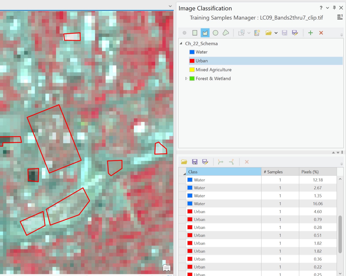 Screenshot of selecting urban feature samples.