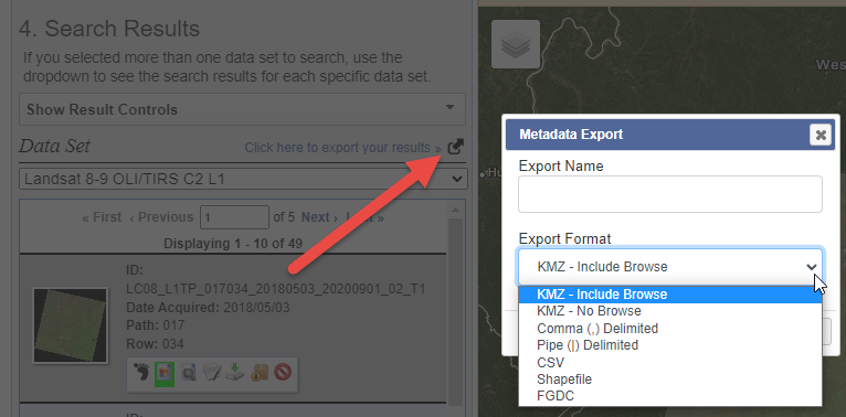 Screenshot of exporting metadata.
