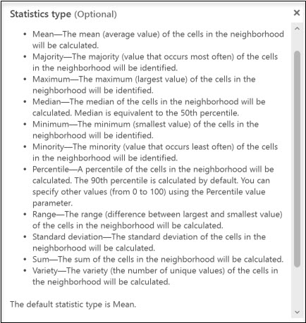 Screenshot of information about the statistics type.