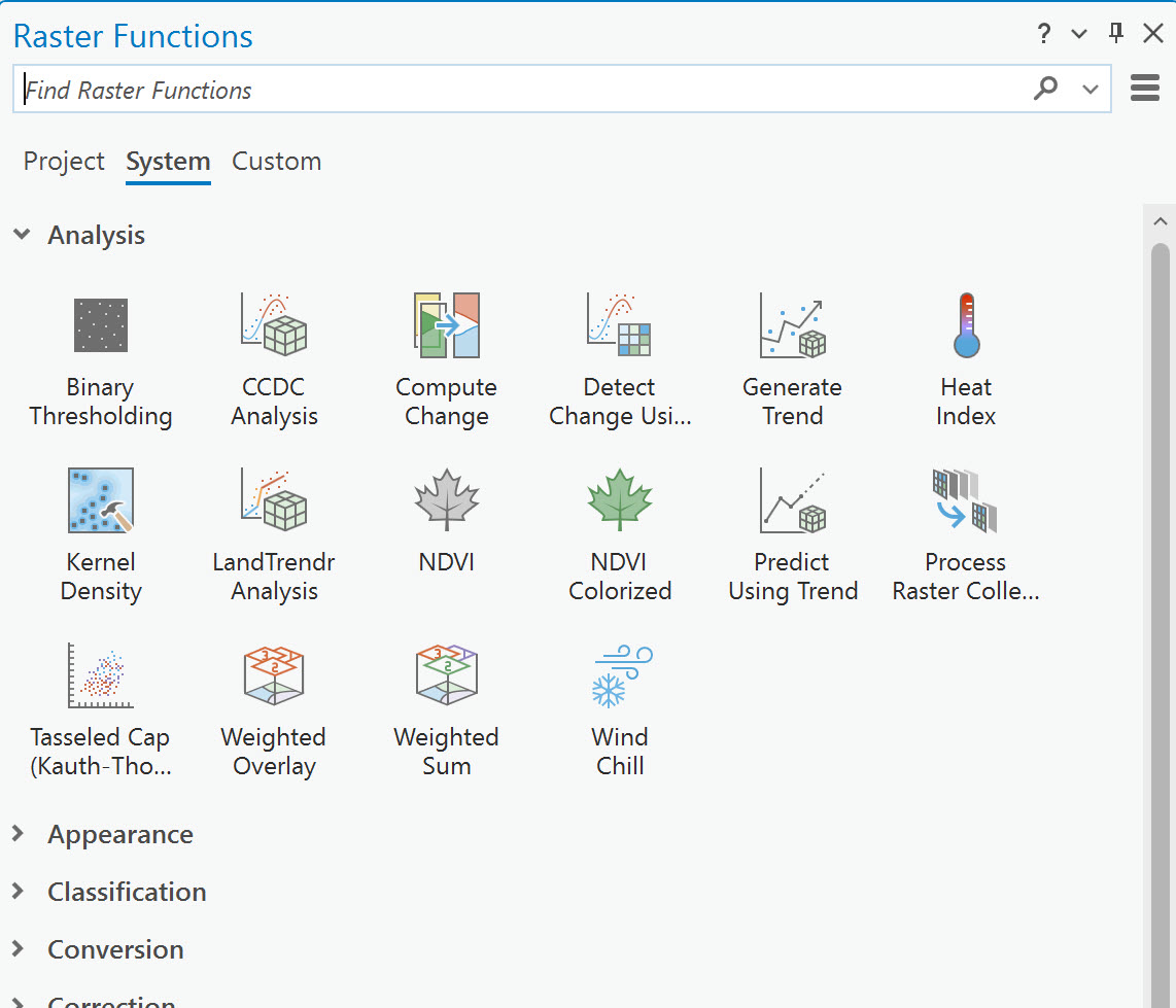 Screenshot of Raster functions.