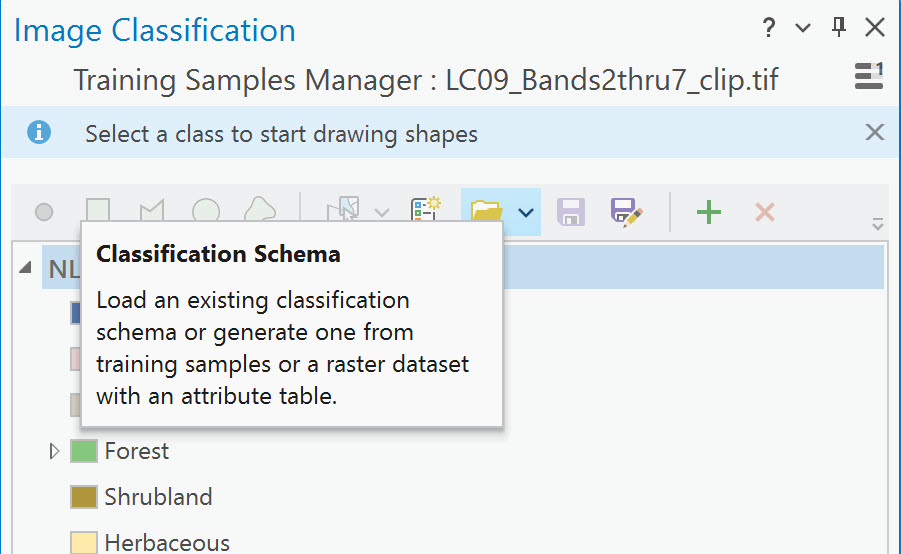 Screenshot of training samples manager classification schema.