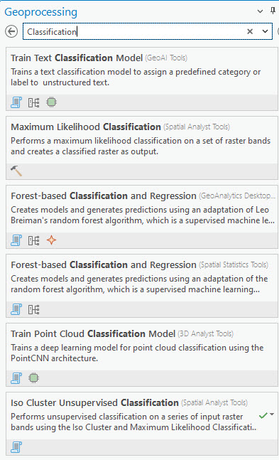 Screenshot of classification options.