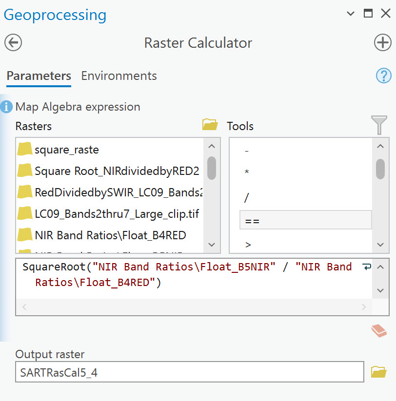 Screenshot of a raster calculation.