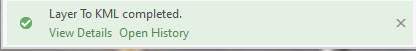 Screenshot of the Layer to KML tool processing status.