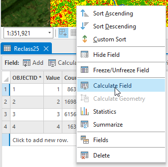 Screenshot of calculating the new field.