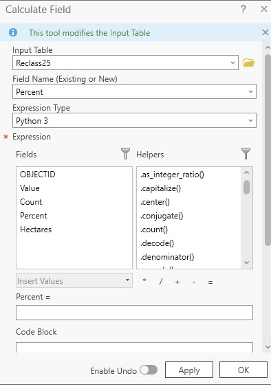 Screenshot of calculating the new field.