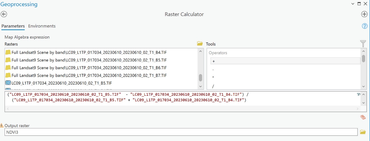 Screenshot of NDVI formula.